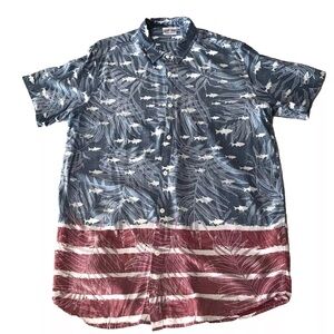 Ron Jon Surf Shop Button Shirt American Flag Fish Palm XXL Patriotic RWB